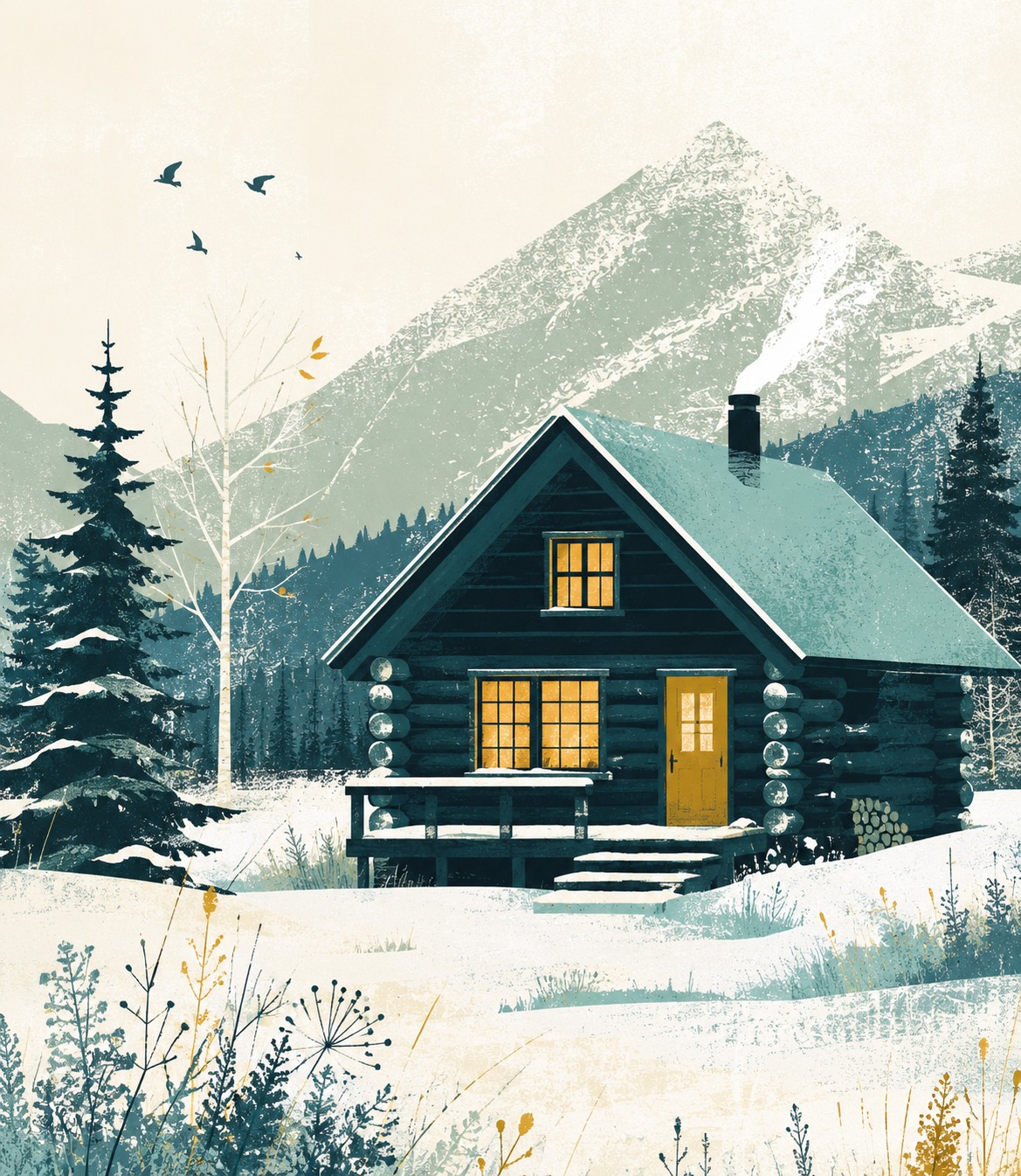 A winter cabin waiting for a quiet pause.