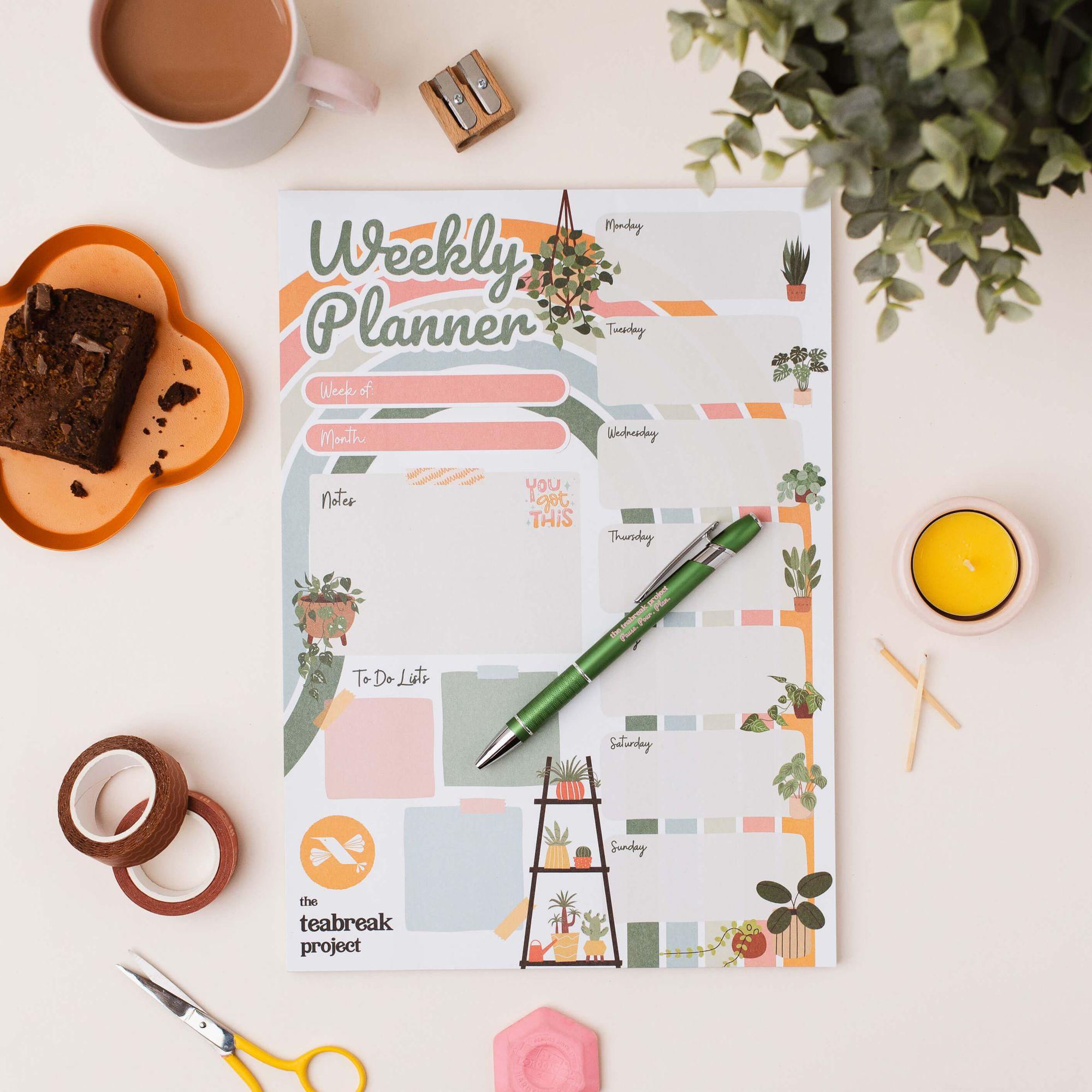 A Teabreak tote bag and small things to notice, make and enjoy arranged on an ordinary table.